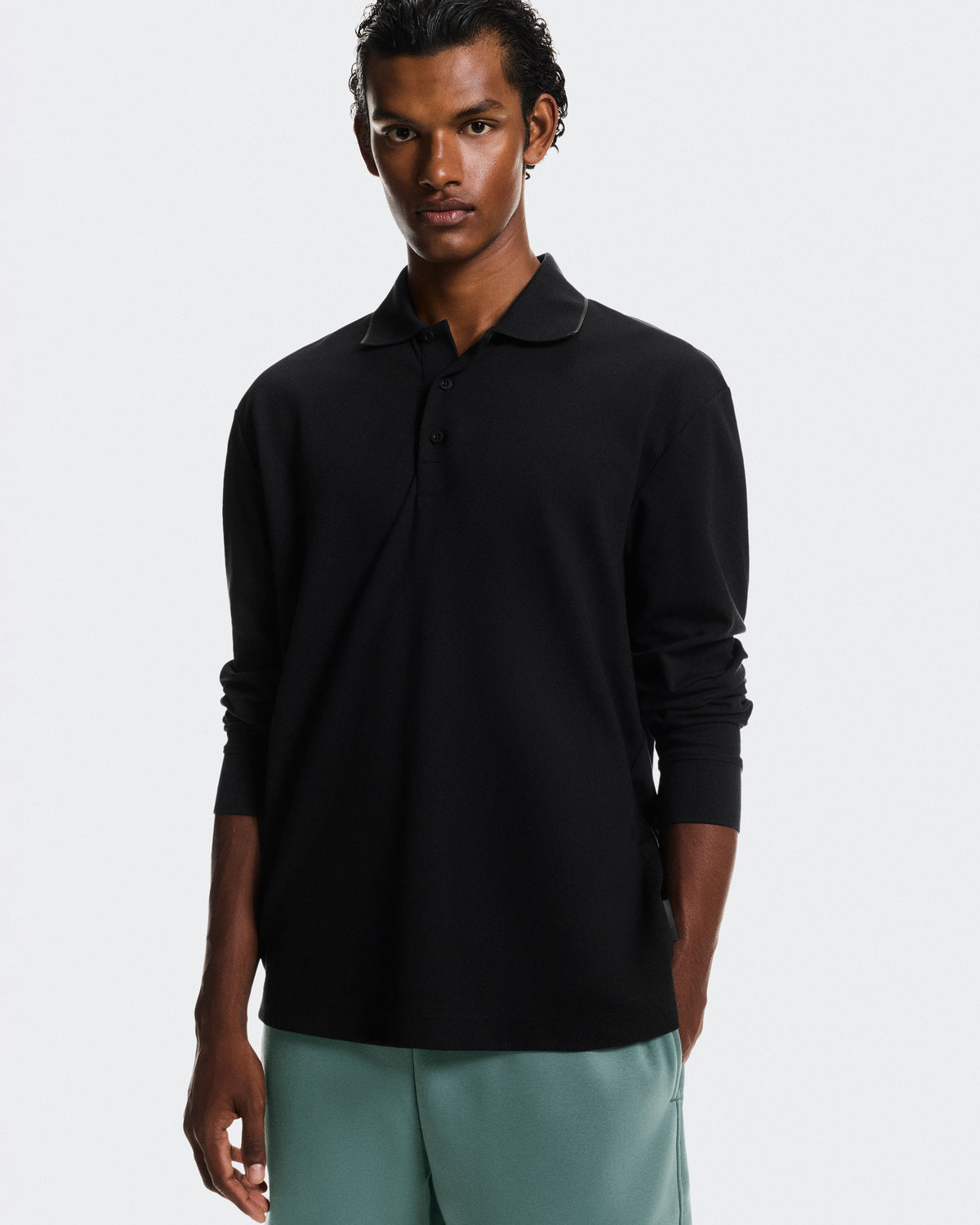 Men's Courtside Long-T Polo Black | Eclipse - US 7279